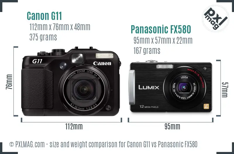 Canon G11 vs Panasonic FX580 size comparison Canon G11 vs Panasonic FX580 size comparison
