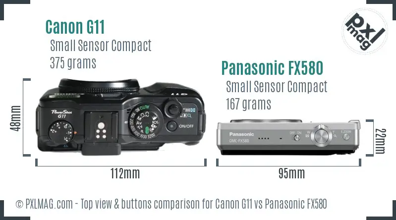 Canon G11 vs Panasonic FX580 top view buttons comparison Canon G11 vs Panasonic FX580 top view buttons comparison