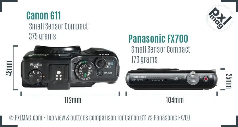 Canon G11 vs Panasonic FX700 top view buttons comparison Canon G11 vs Panasonic FX700 top view buttons comparison