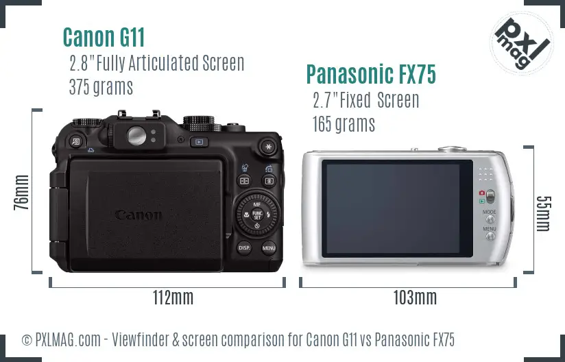 Canon G11 vs Panasonic FX75 Screen and Viewfinder comparison Canon G11 vs Panasonic FX75 Screen and Viewfinder comparison