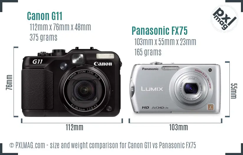 Canon G11 vs Panasonic FX75 size comparison Canon G11 vs Panasonic FX75 size comparison