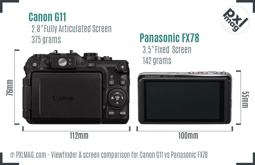 Canon G11 vs Panasonic FX78 Screen and Viewfinder comparison