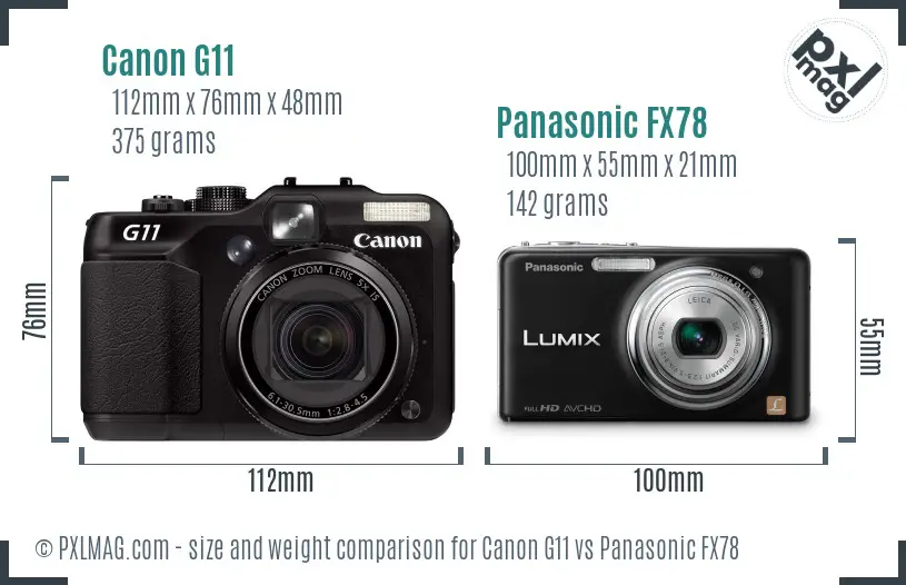 Canon G11 vs Panasonic FX78 size comparison