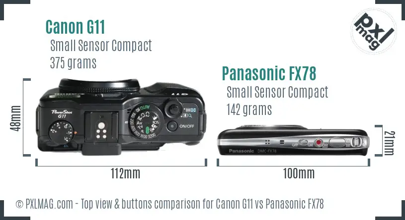 Canon G11 vs Panasonic FX78 top view buttons comparison