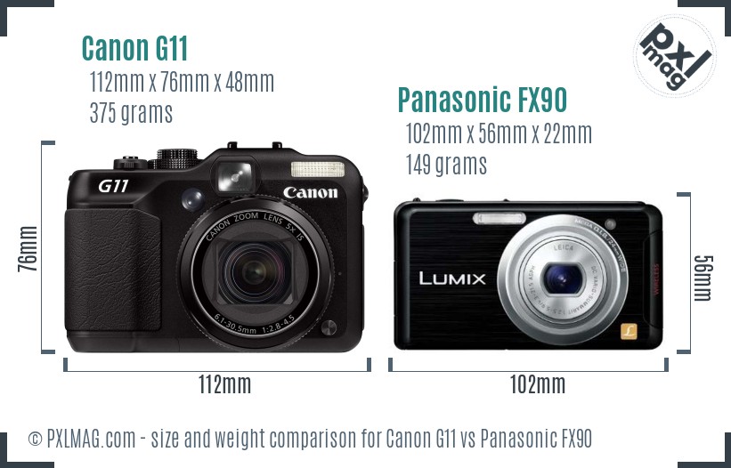 Canon G11 vs Panasonic FX90 size comparison