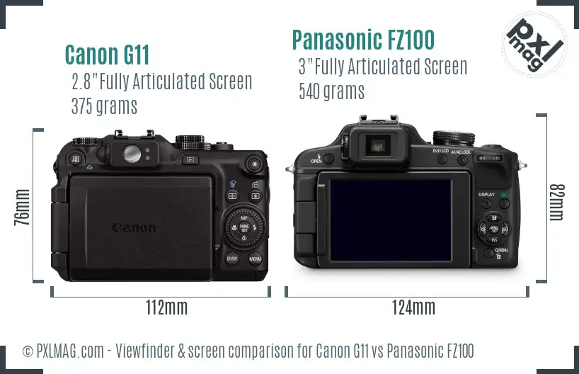Canon G11 vs Panasonic FZ100 Screen and Viewfinder comparison