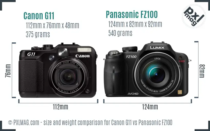 Canon G11 vs Panasonic FZ100 size comparison