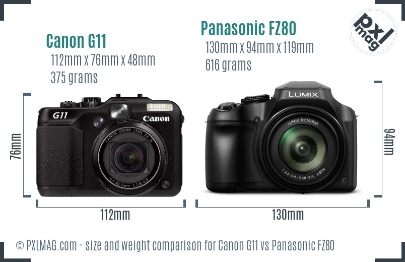 Canon G11 vs Panasonic FZ80 size comparison