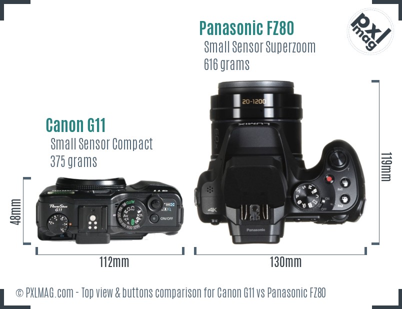Canon G11 vs Panasonic FZ80 top view buttons comparison