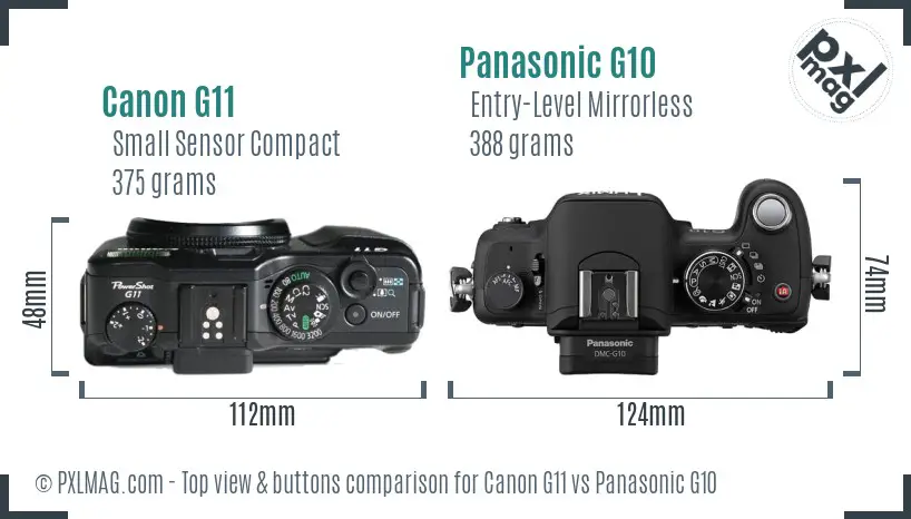 Canon G11 vs Panasonic G10 top view buttons comparison Canon G11 vs Panasonic G10 top view buttons comparison