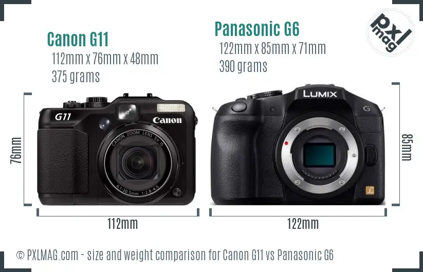 Canon G11 vs Panasonic G6 size comparison Canon G11 vs Panasonic G6 size comparison