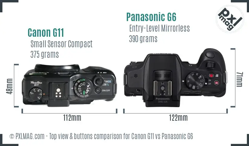 Canon G11 vs Panasonic G6 top view buttons comparison Canon G11 vs Panasonic G6 top view buttons comparison
