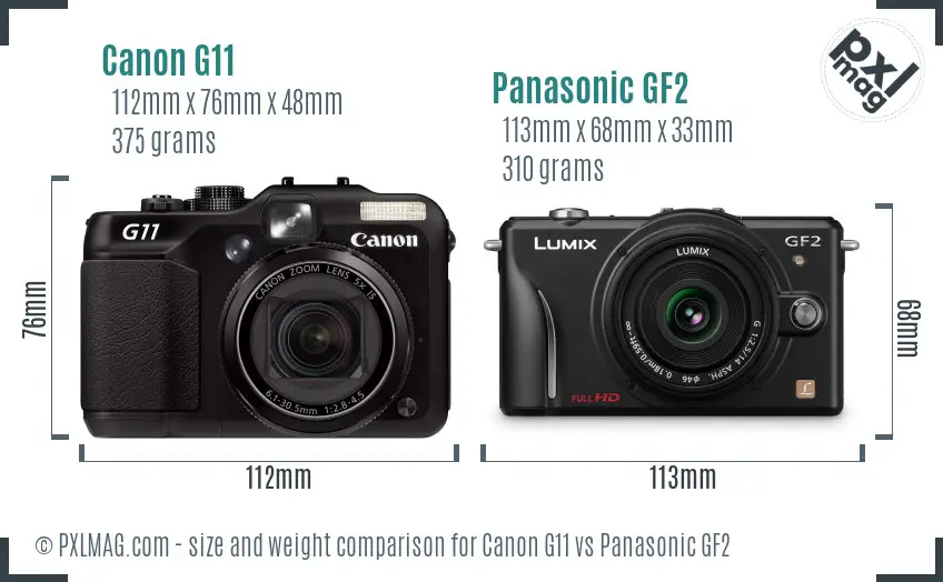 Canon G11 vs Panasonic GF2 size comparison Canon G11 vs Panasonic GF2 size comparison