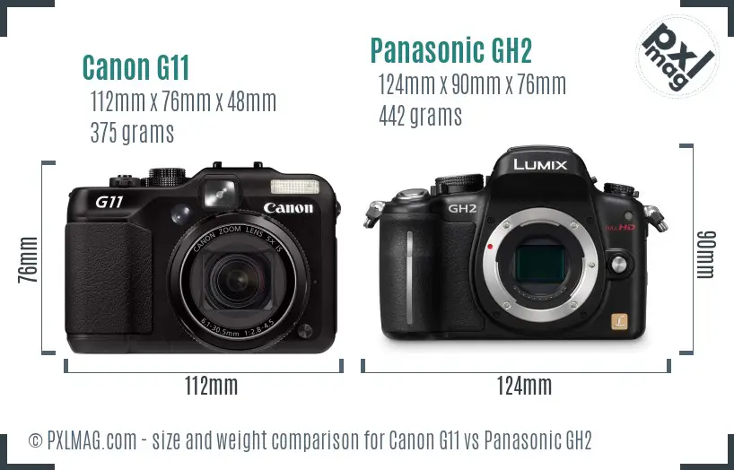 Canon G11 vs Panasonic GH2 size comparison