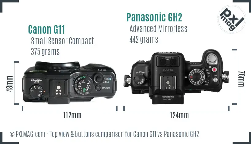 Canon G11 vs Panasonic GH2 top view buttons comparison