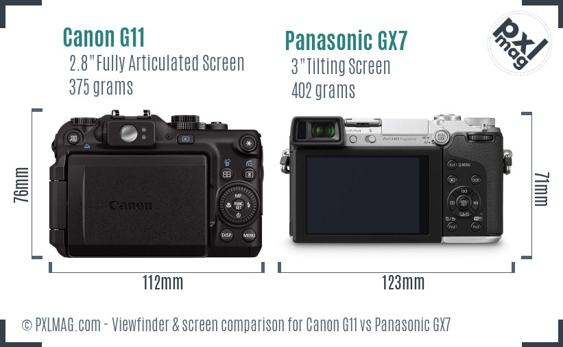 Canon G11 vs Panasonic GX7 Screen and Viewfinder comparison