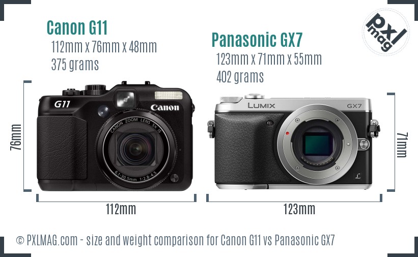 Canon G11 vs Panasonic GX7 size comparison