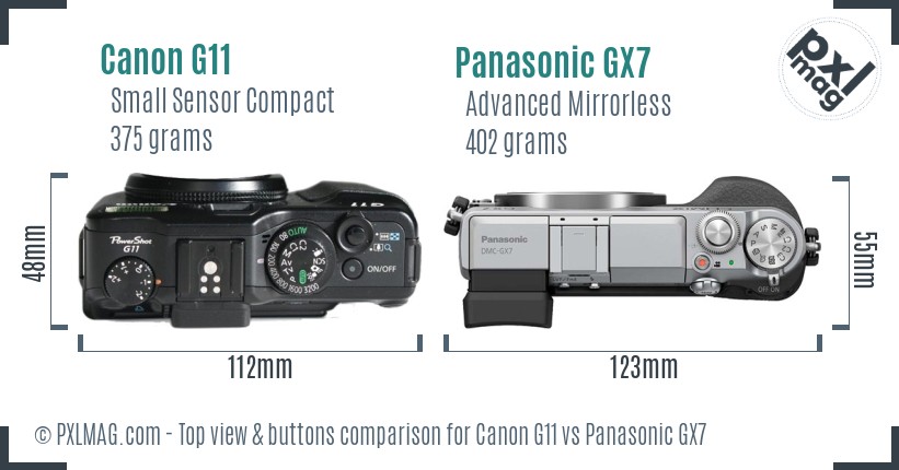Canon G11 vs Panasonic GX7 top view buttons comparison