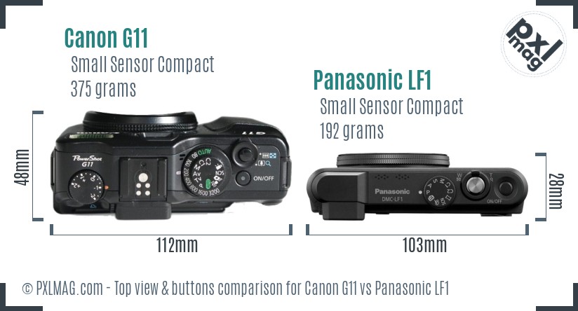 Canon G11 vs Panasonic LF1 top view buttons comparison