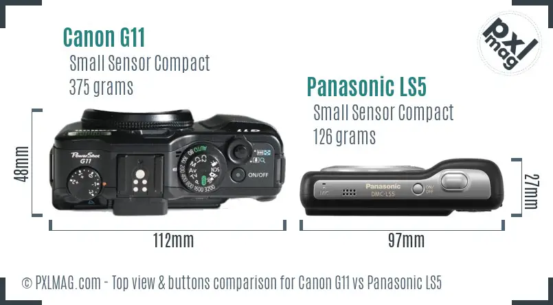 Canon G11 vs Panasonic LS5 top view buttons comparison Canon G11 vs Panasonic LS5 top view buttons comparison