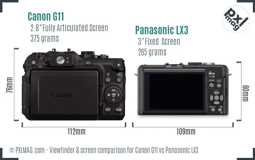 Canon G11 vs Panasonic LX3 Screen and Viewfinder comparison