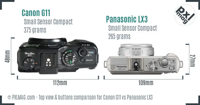 Canon G11 vs Panasonic LX3 top view buttons comparison