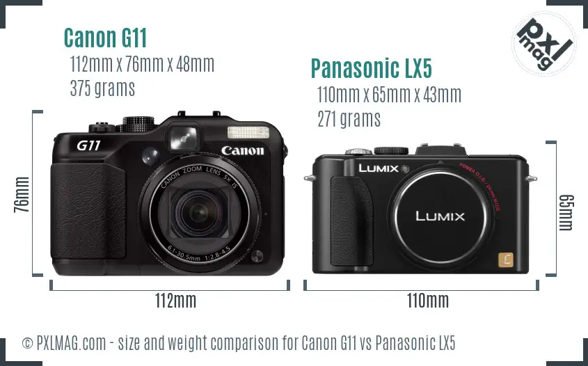 Canon G11 vs Panasonic LX5 size comparison