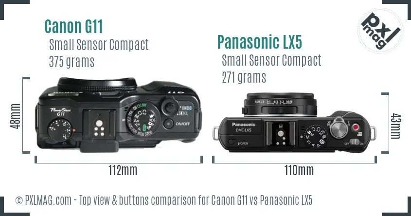 Canon G11 vs Panasonic LX5 top view buttons comparison