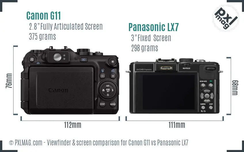Canon G11 vs Panasonic LX7 Screen and Viewfinder comparison