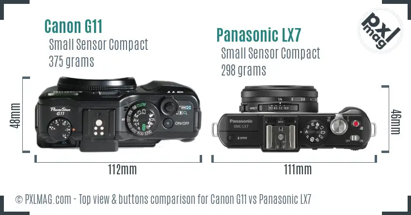 Canon G11 vs Panasonic LX7 top view buttons comparison