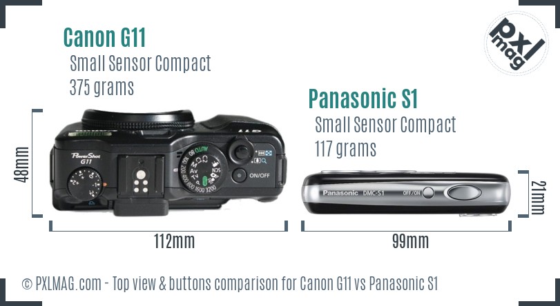 Canon G11 vs Panasonic S1 top view buttons comparison