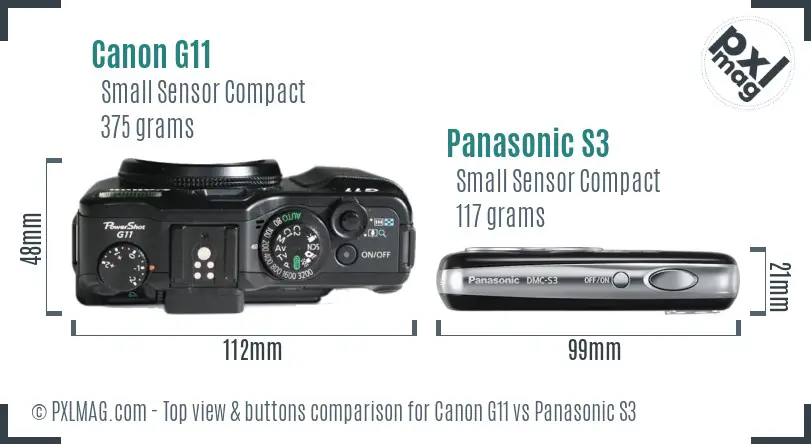 Canon G11 vs Panasonic S3 top view buttons comparison Canon G11 vs Panasonic S3 top view buttons comparison