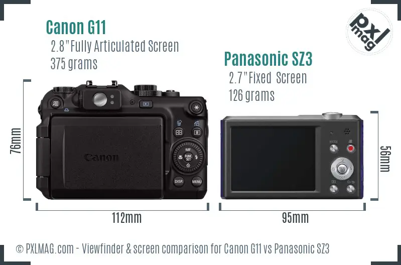 Canon G11 vs Panasonic SZ3 Screen and Viewfinder comparison Canon G11 vs Panasonic SZ3 Screen and Viewfinder comparison