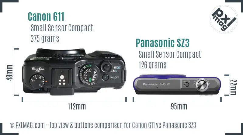 Canon G11 vs Panasonic SZ3 top view buttons comparison Canon G11 vs Panasonic SZ3 top view buttons comparison
