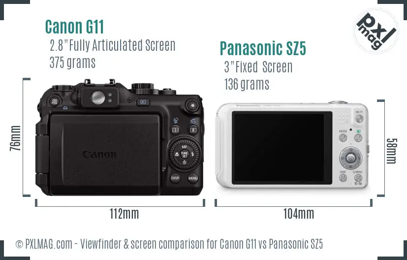 Canon G11 vs Panasonic SZ5 Screen and Viewfinder comparison