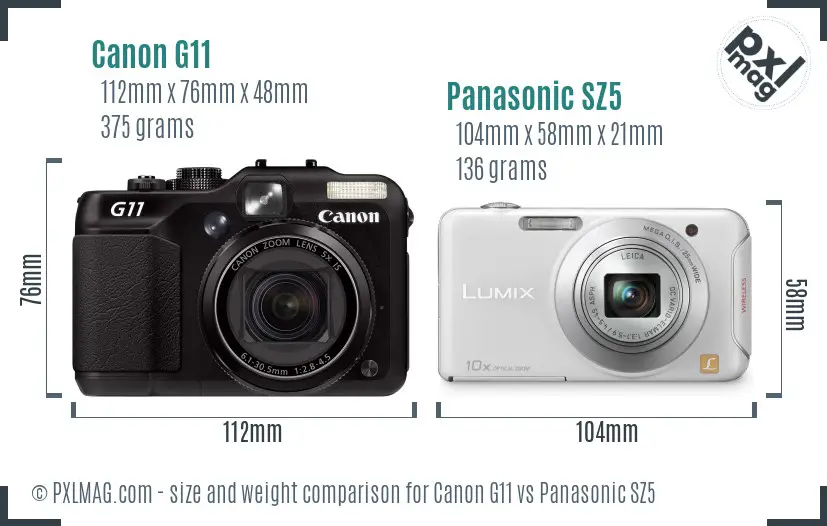 Canon G11 vs Panasonic SZ5 size comparison
