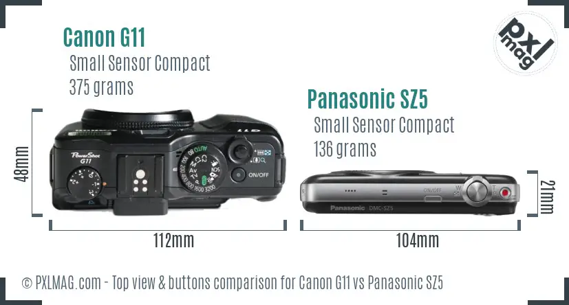 Canon G11 vs Panasonic SZ5 top view buttons comparison