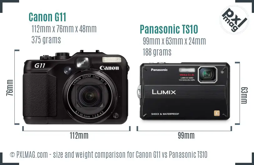 Canon G11 vs Panasonic TS10 size comparison Canon G11 vs Panasonic TS10 size comparison