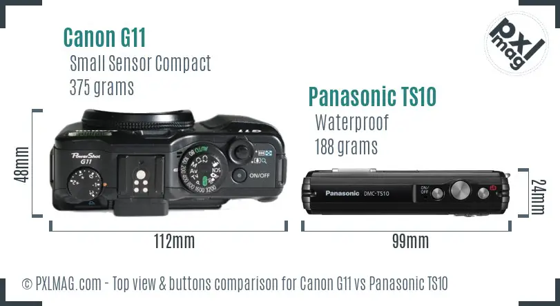 Canon G11 vs Panasonic TS10 top view buttons comparison Canon G11 vs Panasonic TS10 top view buttons comparison