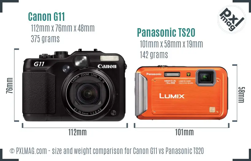 Canon G11 vs Panasonic TS20 size comparison Canon G11 vs Panasonic TS20 size comparison