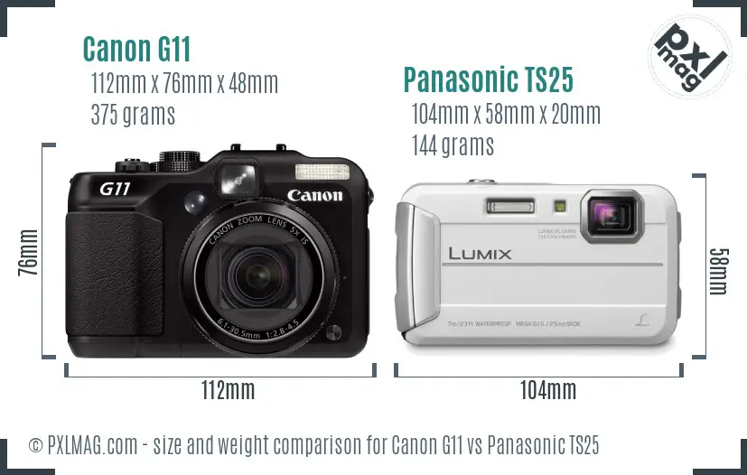 Canon G11 vs Panasonic TS25 size comparison