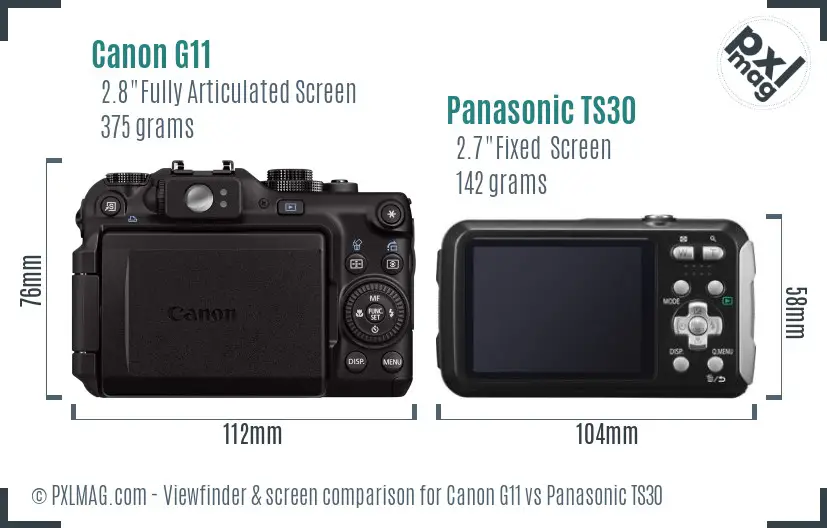 Canon G11 vs Panasonic TS30 Screen and Viewfinder comparison