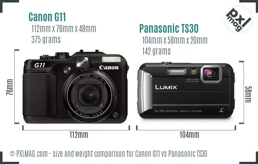 Canon G11 vs Panasonic TS30 size comparison