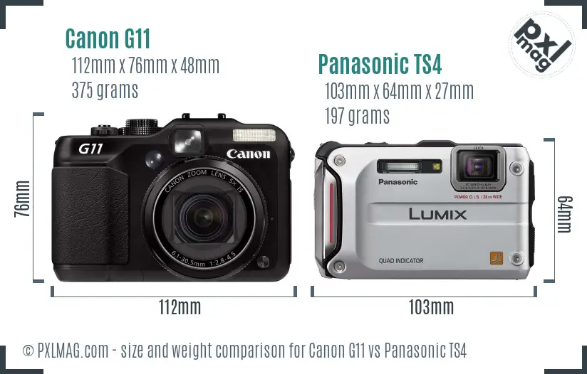 Canon G11 vs Panasonic TS4 size comparison Canon G11 vs Panasonic TS4 size comparison