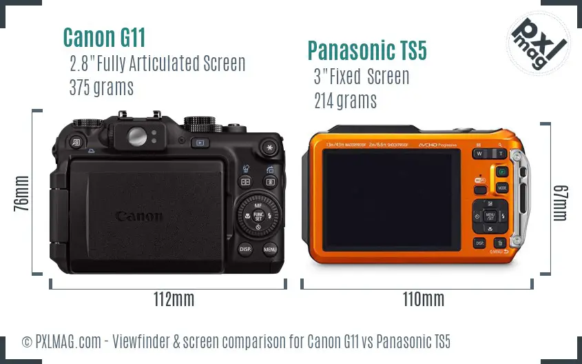 Canon G11 vs Panasonic TS5 Screen and Viewfinder comparison