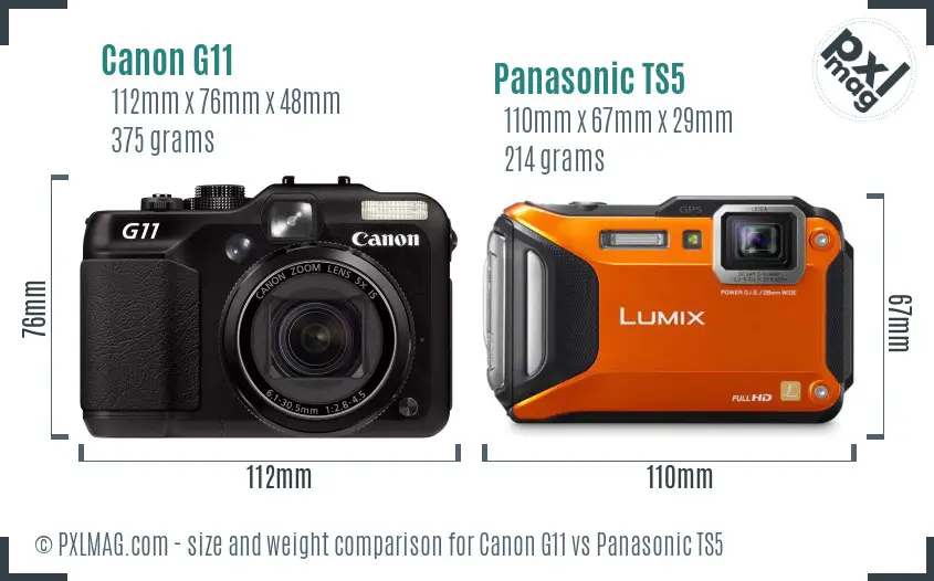 Canon G11 vs Panasonic TS5 size comparison