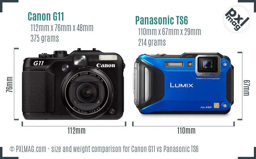 Canon G11 vs Panasonic TS6 size comparison