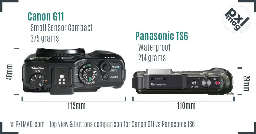 Canon G11 vs Panasonic TS6 top view buttons comparison