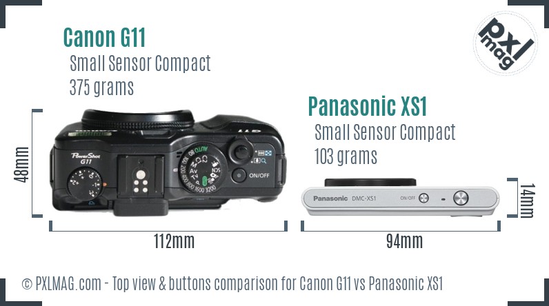 Canon G11 vs Panasonic XS1 top view buttons comparison