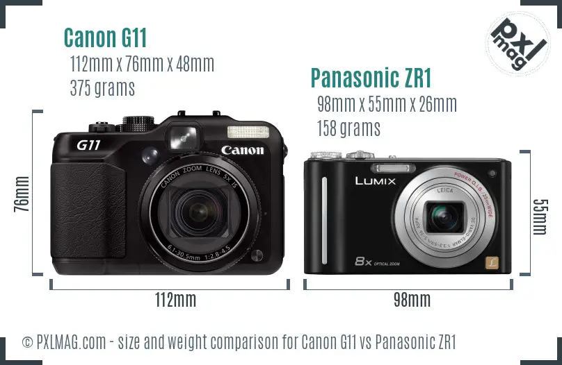 Canon G11 vs Panasonic ZR1 size comparison Canon G11 vs Panasonic ZR1 size comparison